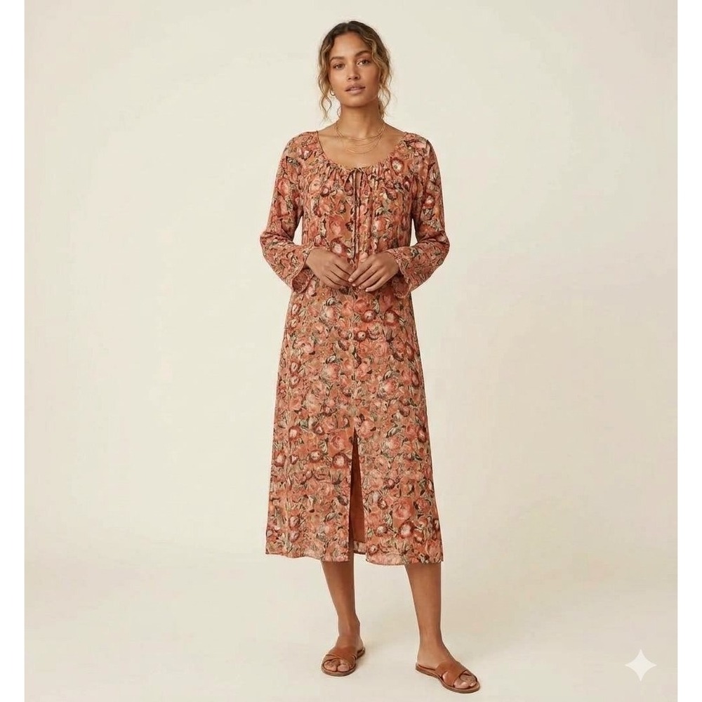 Christy Dawn XS Floral Midi Dress Deadstock Fabric Boho Long Sleeve Vintage